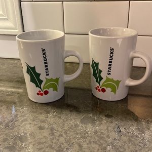 Pair of STARBUCKS Christmas Mugs, 2011 Holiday, Holly